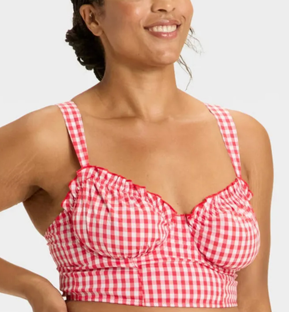 NWT Colsie Gingham Corset Bra Top Womens 2X Plus Size Red White Gingham Cropped